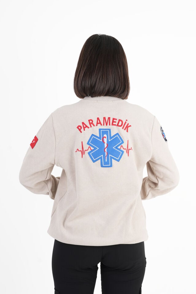 Paramedik Krem Rengi Sıfır Yaka Örme Kumaş Swit (Unisex)