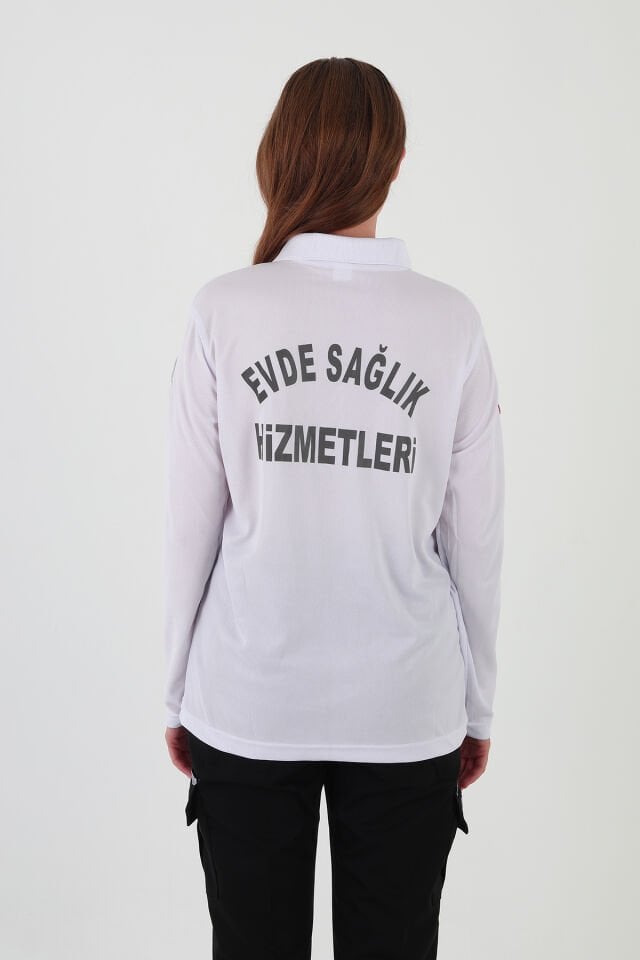 Evde Sağlık Beyaz Uzun Kollu Comfort T-shirt (Unisex-Fileli)