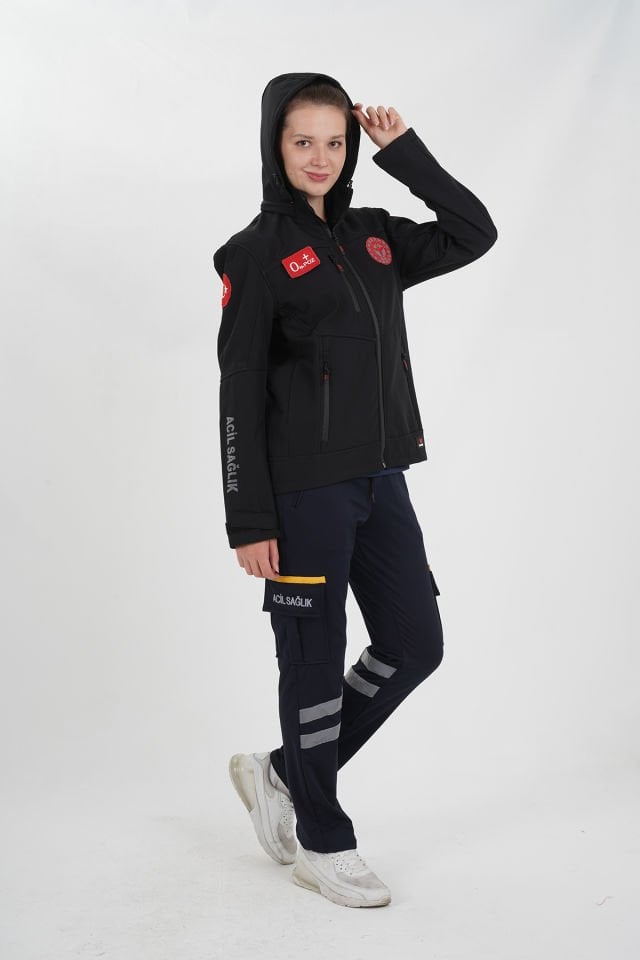 Yeni Acil Sağlık Siyah 3 Fermuarlı Shoftshel Mont (Unisex-Su Geçirmez)