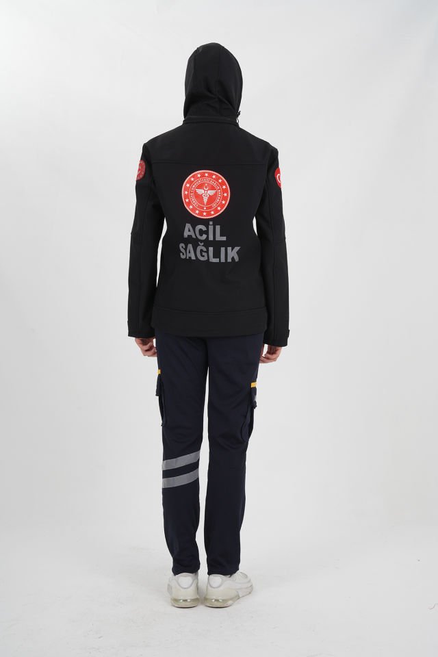 Yeni Acil Sağlık Siyah 3 Fermuarlı Shoftshel Mont (Unisex-Su Geçirmez)