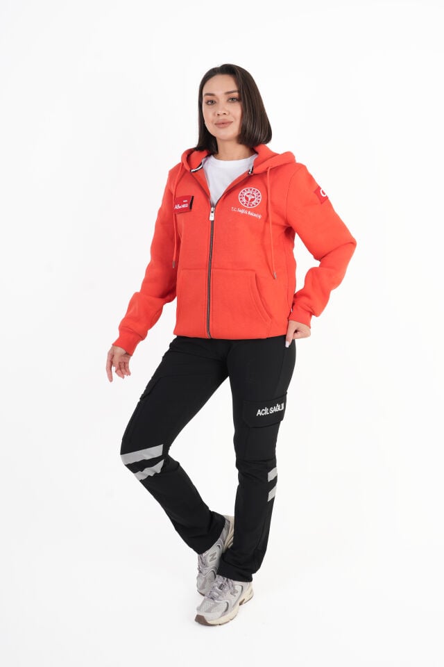 Sağlık Bakanlığı 112 Acil Turuncu Kapşonlu Polar (Unisex)