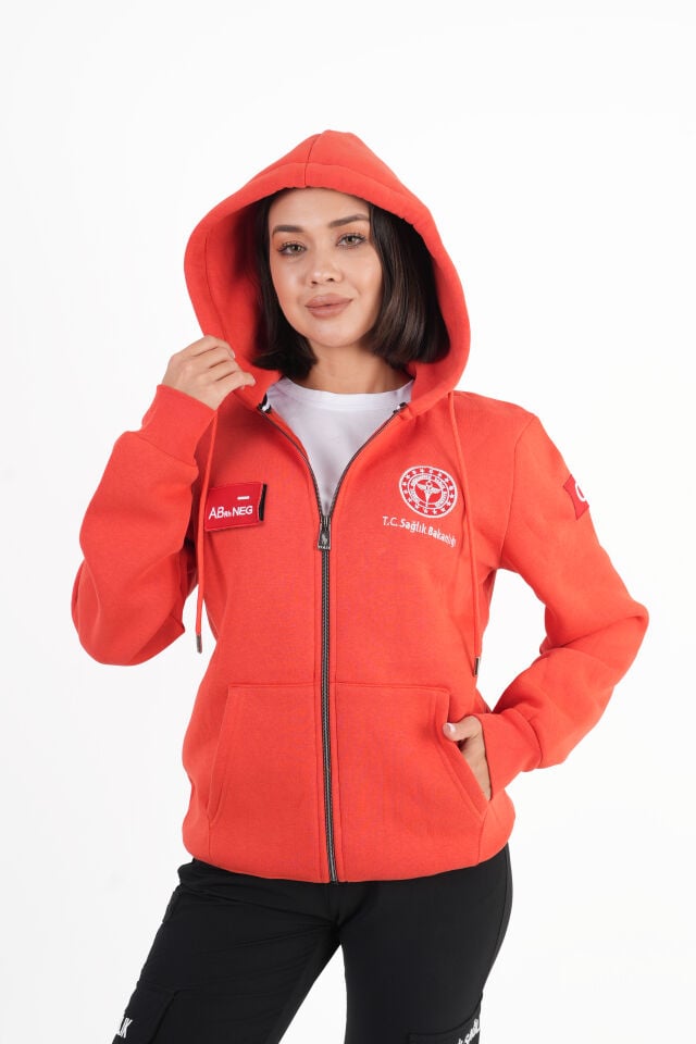 Sağlık Bakanlığı 112 Acil Turuncu Kapşonlu Polar (Unisex)