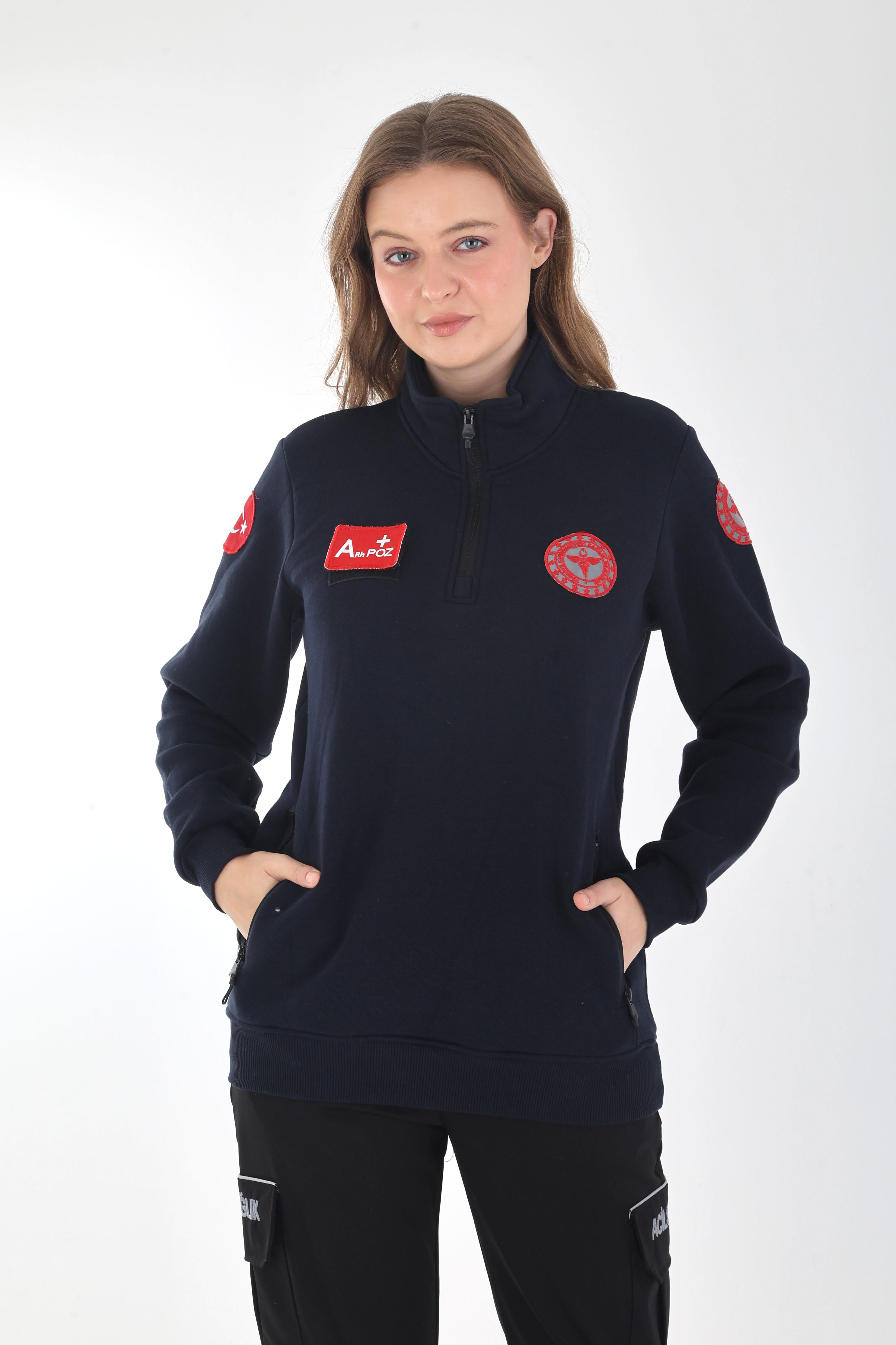 YENİ 112 Acil Sağlık Lacivert Fermuarlı Cepli Swit (Unisex-3 İplik Kumaş)