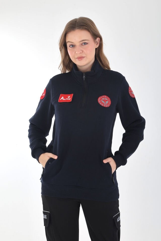 YENİ 112 Acil Sağlık Lacivert Fermuarlı Cepli Swit (Unisex-3 İplik Kumaş)