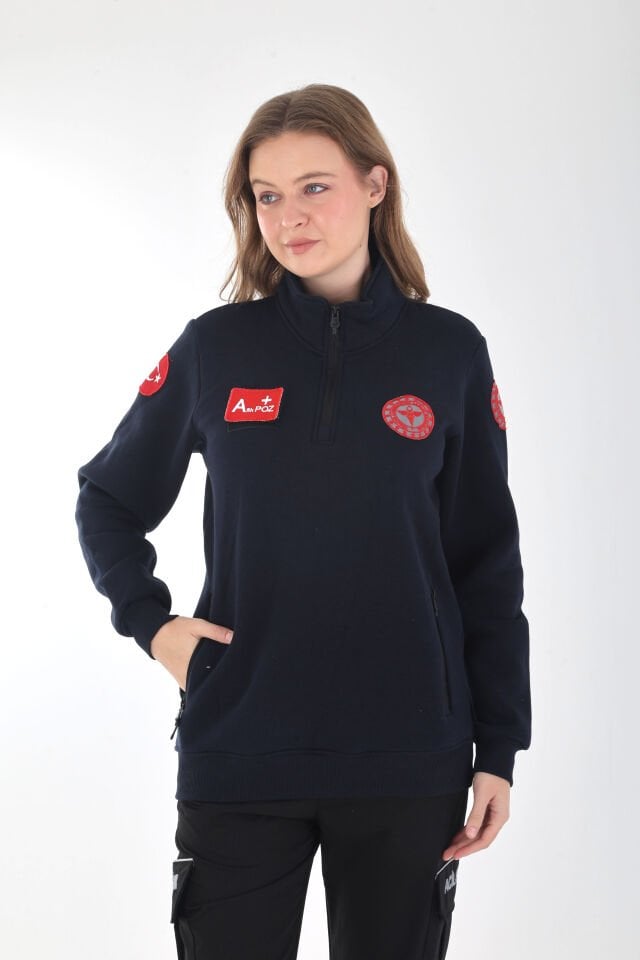 YENİ 112 Acil Sağlık Lacivert Fermuarlı Cepli Swit (Unisex-3 İplik Kumaş)