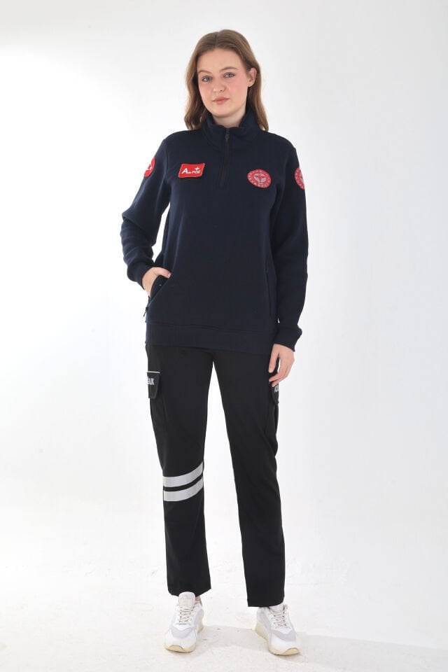 YENİ 112 Acil Sağlık Lacivert Fermuarlı Cepli Swit (Unisex-3 İplik Kumaş)