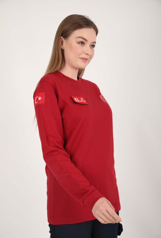 Yeni Acil Sağlık Bordo Sıfır Yaka Swit (Unisex- 2 İplik)