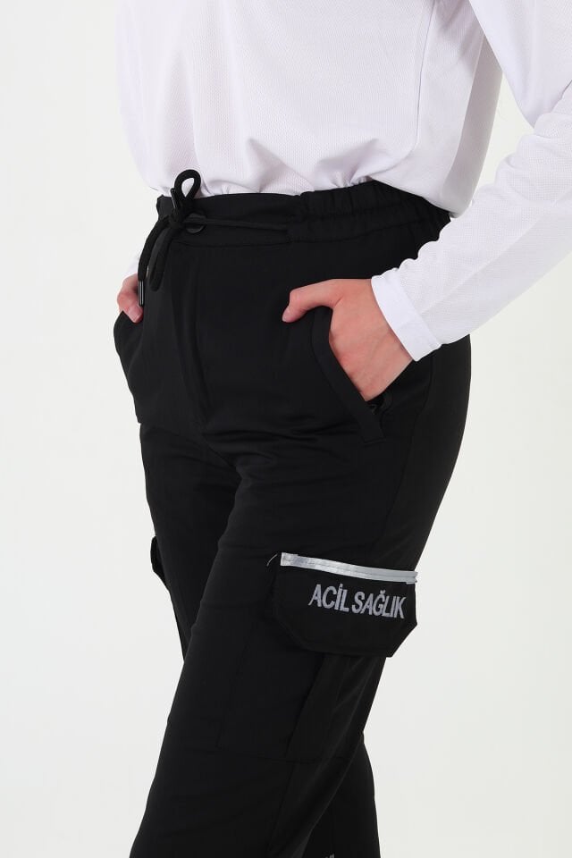 Yeni 112 Acil Sağlık Siyah Yazlık Premium Likralı Pantolon (Unisex)
