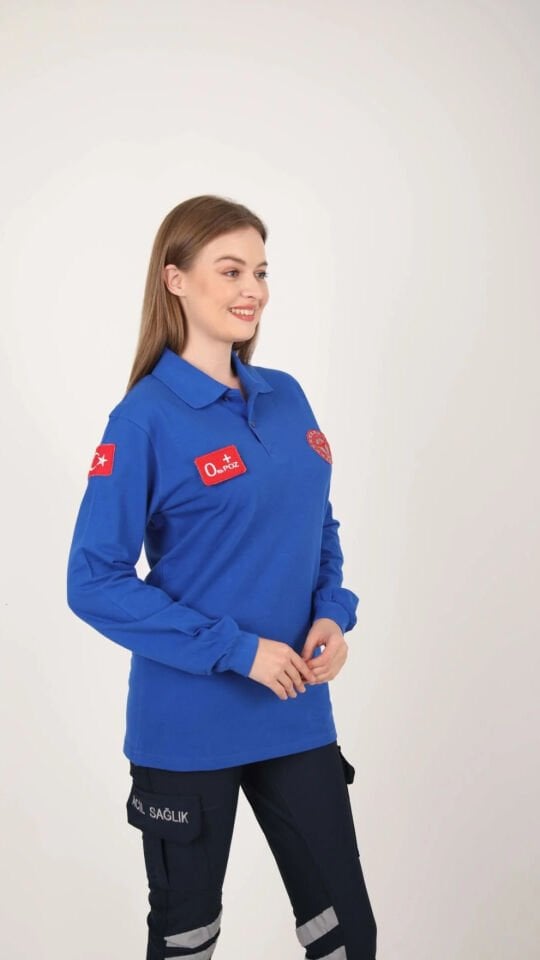 Evde Sağlık Sax Mavisi Uzun Kollu Lacost T-shirt (Unisex)