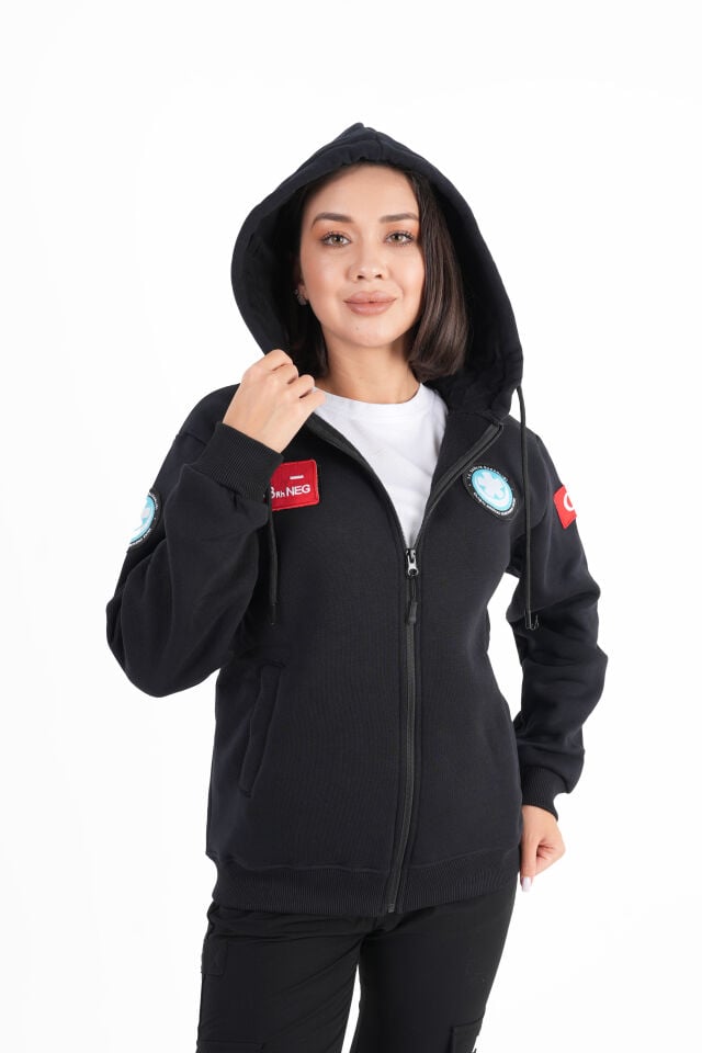 UMKE Siyah Kapşonlu Polar (Unisex)