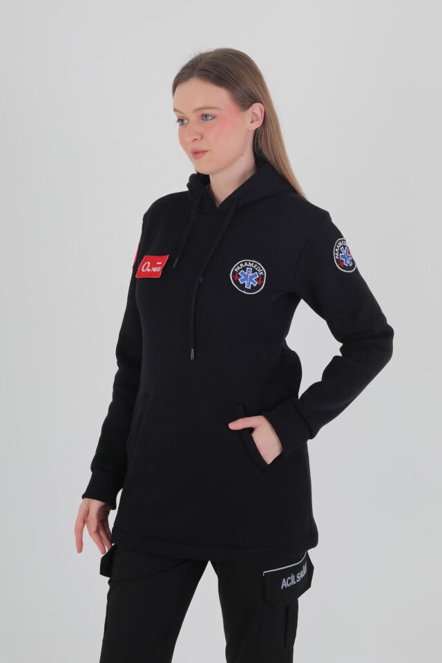 Paramedik Siyah Tunik Kapşonlu Swit