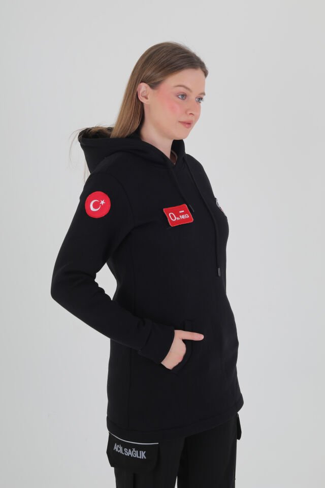 Paramedik Siyah Tunik Kapşonlu Swit