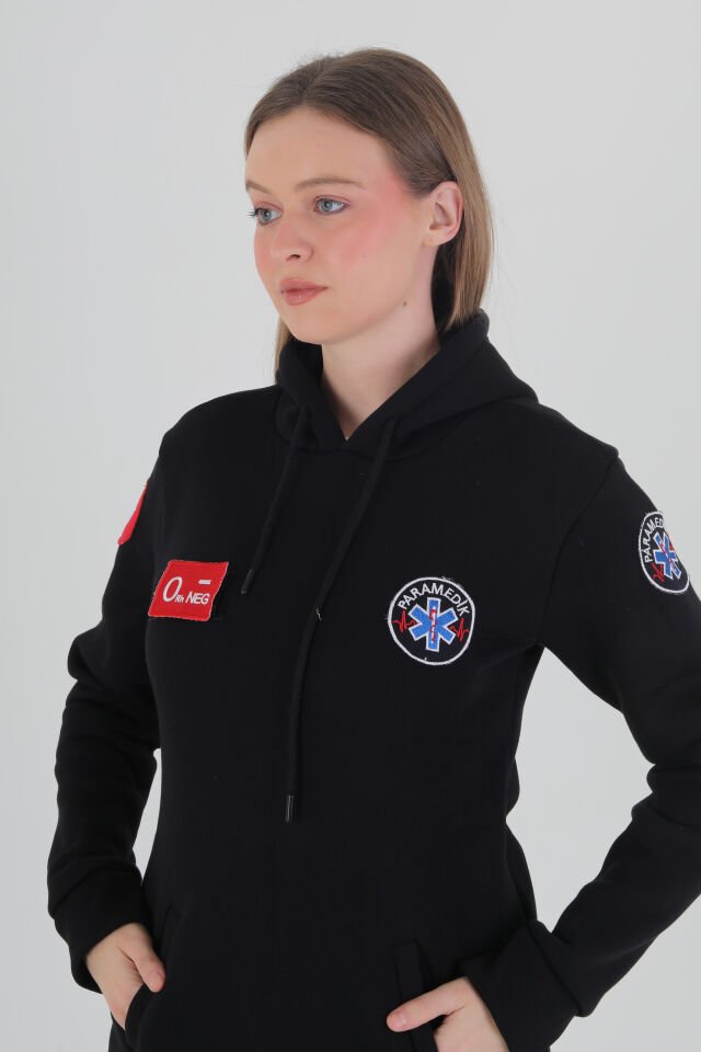 Paramedik Siyah Tunik Kapşonlu Swit