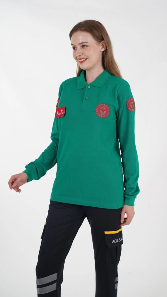 Evde Sağlık Açık Yeşil Uzun Kollu Lacost T-shirt (Unisex)
