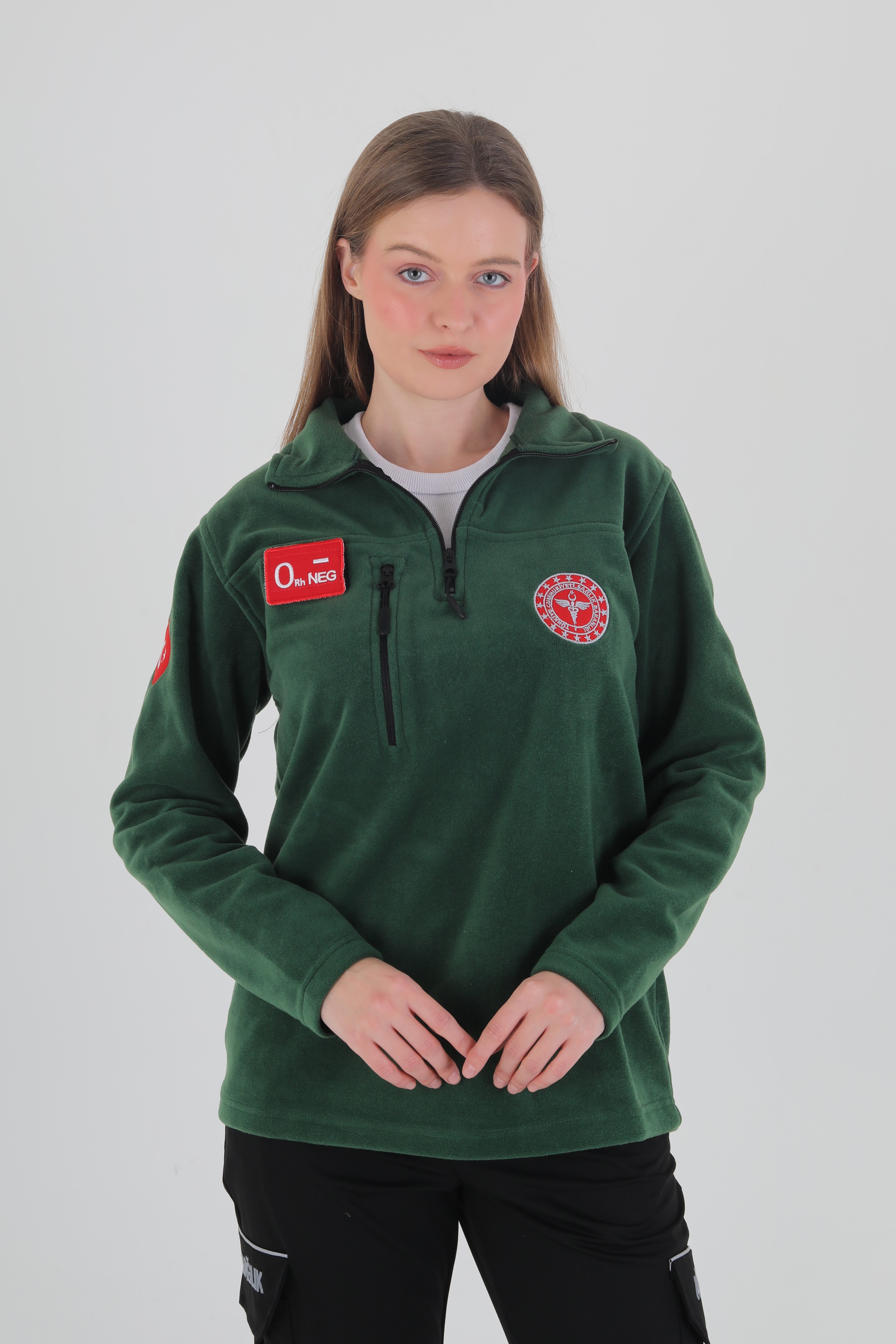 112 Acil Sağlık Avcı Yeşili Fermuarlı Swit (Unisex-Polar Kumaş)