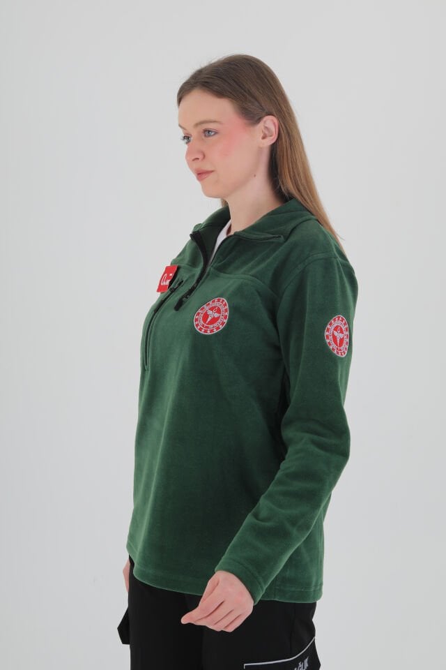 112 Acil Sağlık Avcı Yeşili Fermuarlı Swit (Unisex-Polar Kumaş)