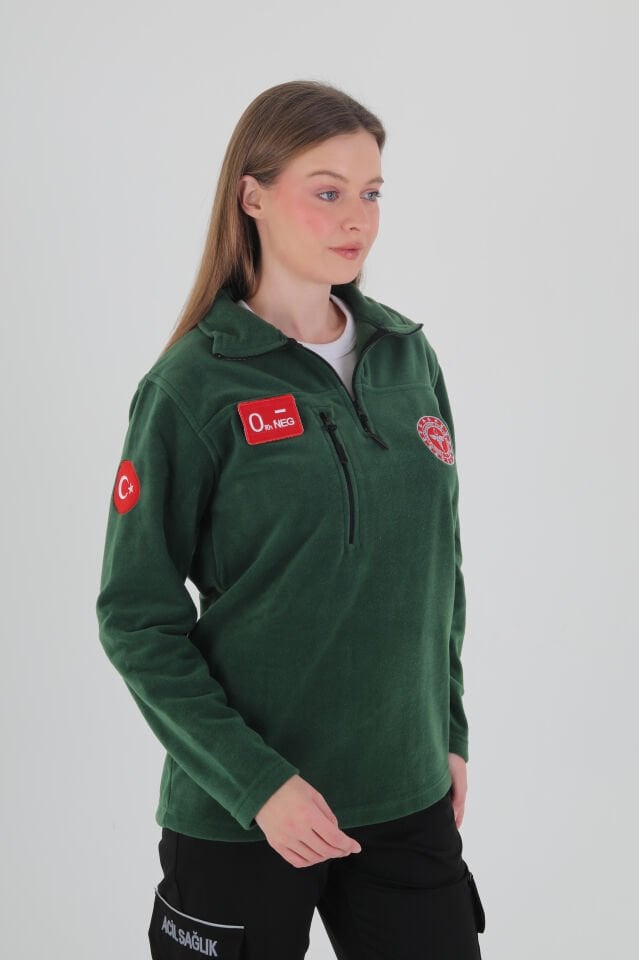 112 Acil Sağlık Avcı Yeşili Fermuarlı Swit (Unisex-Polar Kumaş)