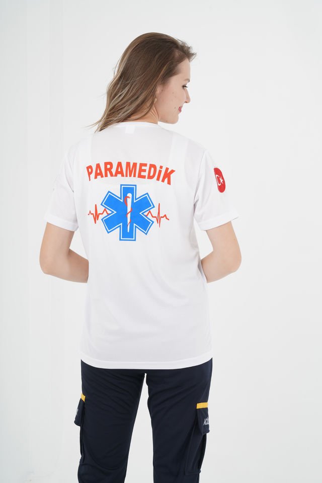 Yeni Paramedik Beyaz Sıfır Yaka Penye T-shirt(Unisex)
