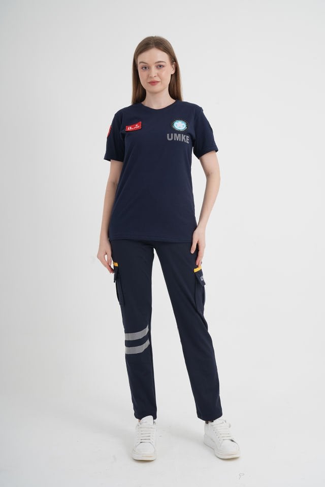 Yeni UMKE Sıfır Yaka Lacivert Penye T-shirt (Unisex)