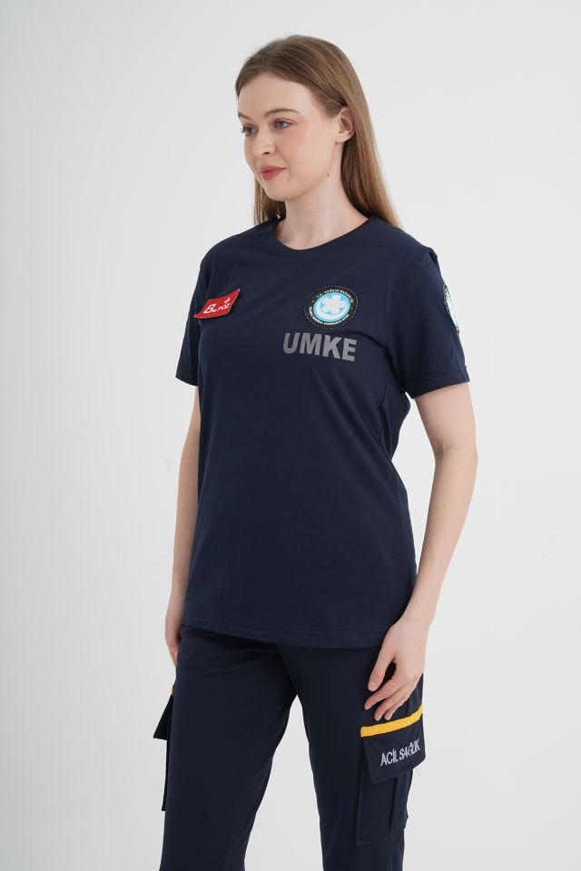 Yeni UMKE Sıfır Yaka Lacivert Penye T-shirt (Unisex)