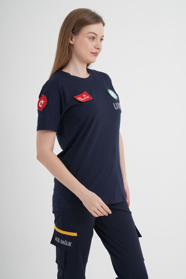 Yeni UMKE Sıfır Yaka Lacivert Penye T-shirt (Unisex)