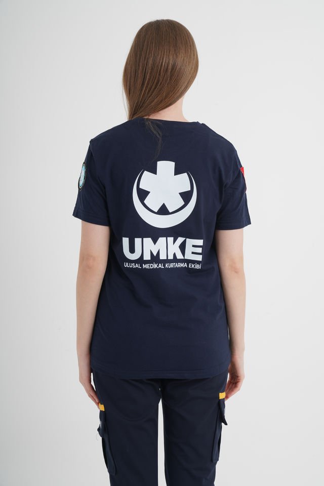Yeni UMKE Sıfır Yaka Lacivert Penye T-shirt (Unisex)
