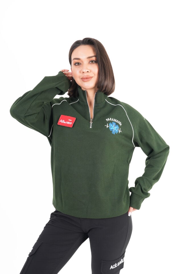 Paramedik Haki Yeşili Fermuarlı Swit (Reglan Kol-Unisex)