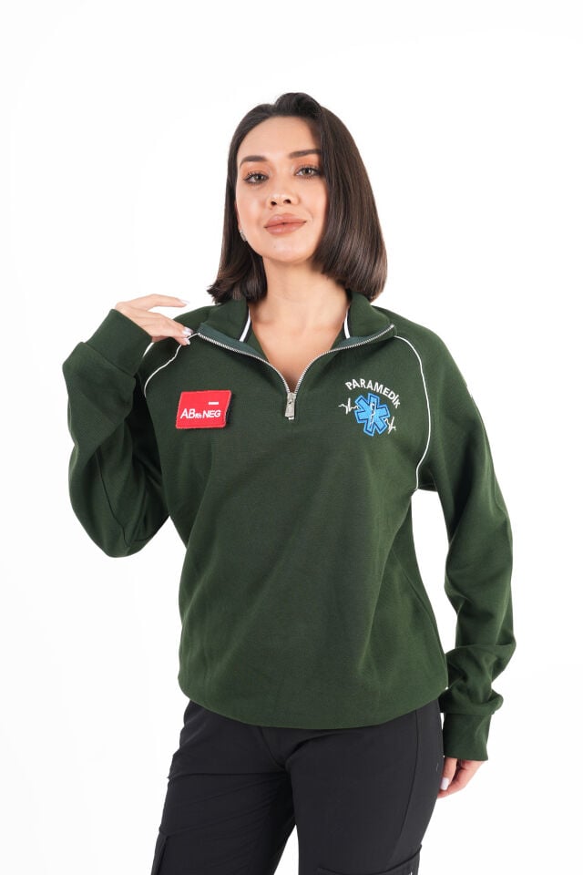 Paramedik Haki Yeşili Fermuarlı Swit (Reglan Kol-Unisex)
