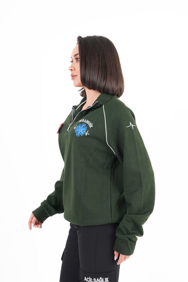 Paramedik Haki Yeşili Fermuarlı Swit (Reglan Kol-Unisex)
