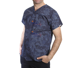 Desenli Hemşire Forması (Yazı Haritası Lacivert)