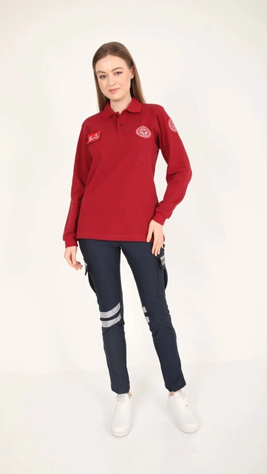 Evde Sağlık Bordo Uzun Kollu Lacost T-shirt (Unisex)