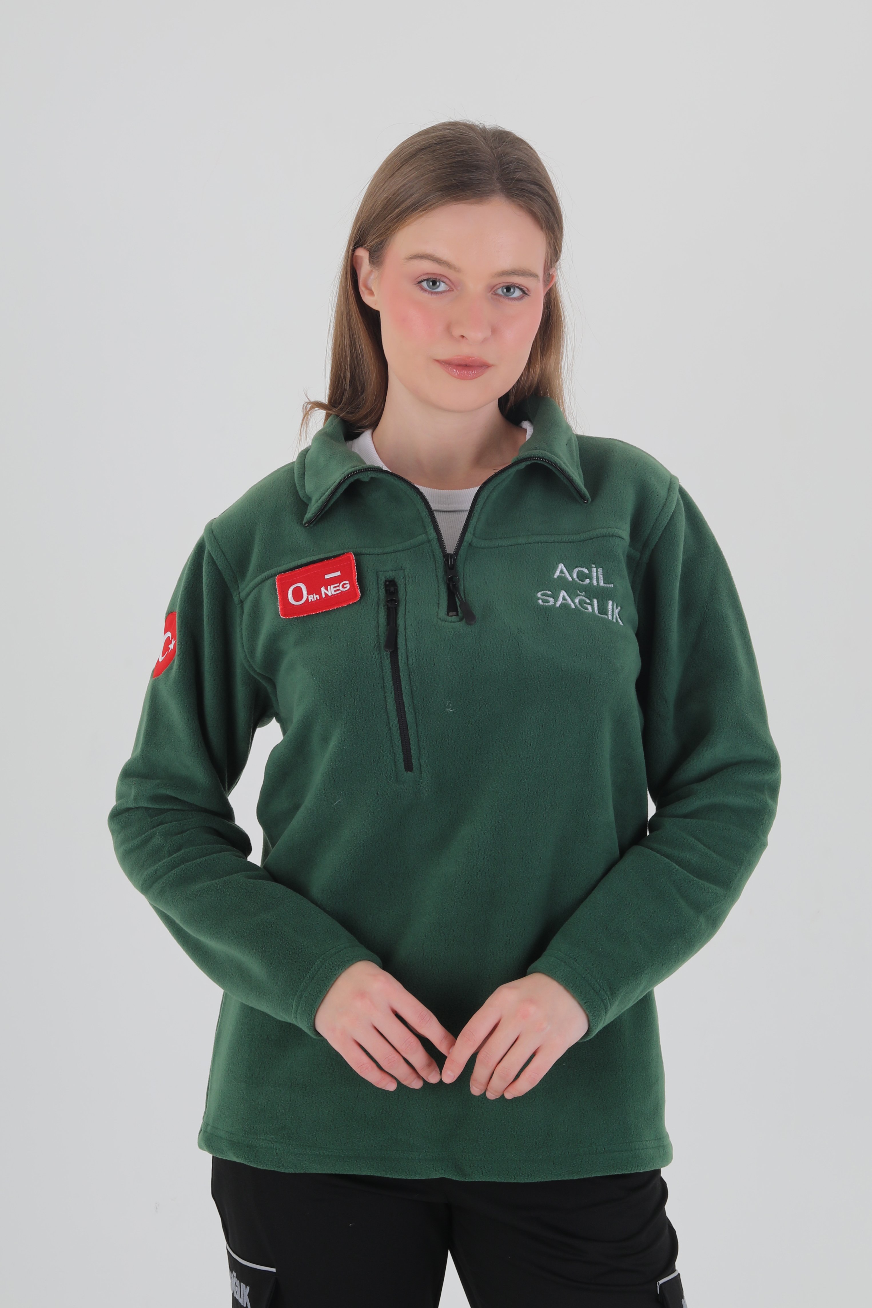 Acil Sağlık Avcı Yeşili Fermuarlı Swit (Unisex-Polar Kumaş)