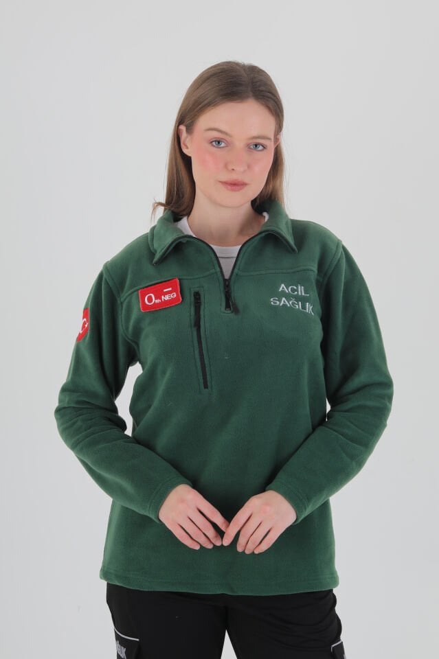 Acil Sağlık Avcı Yeşili Fermuarlı Swit (Unisex-Polar Kumaş)