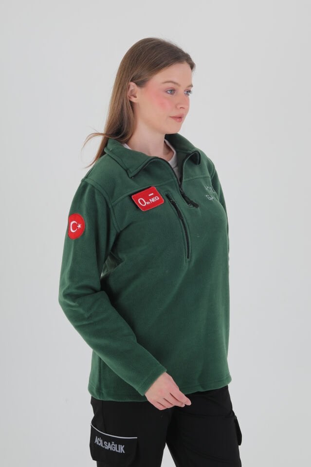 Acil Sağlık Avcı Yeşili Fermuarlı Swit (Unisex-Polar Kumaş)