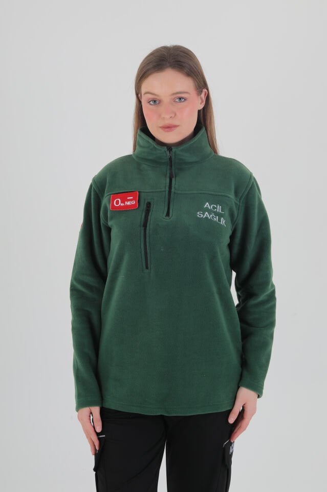 Acil Sağlık Avcı Yeşili Fermuarlı Swit (Unisex-Polar Kumaş)