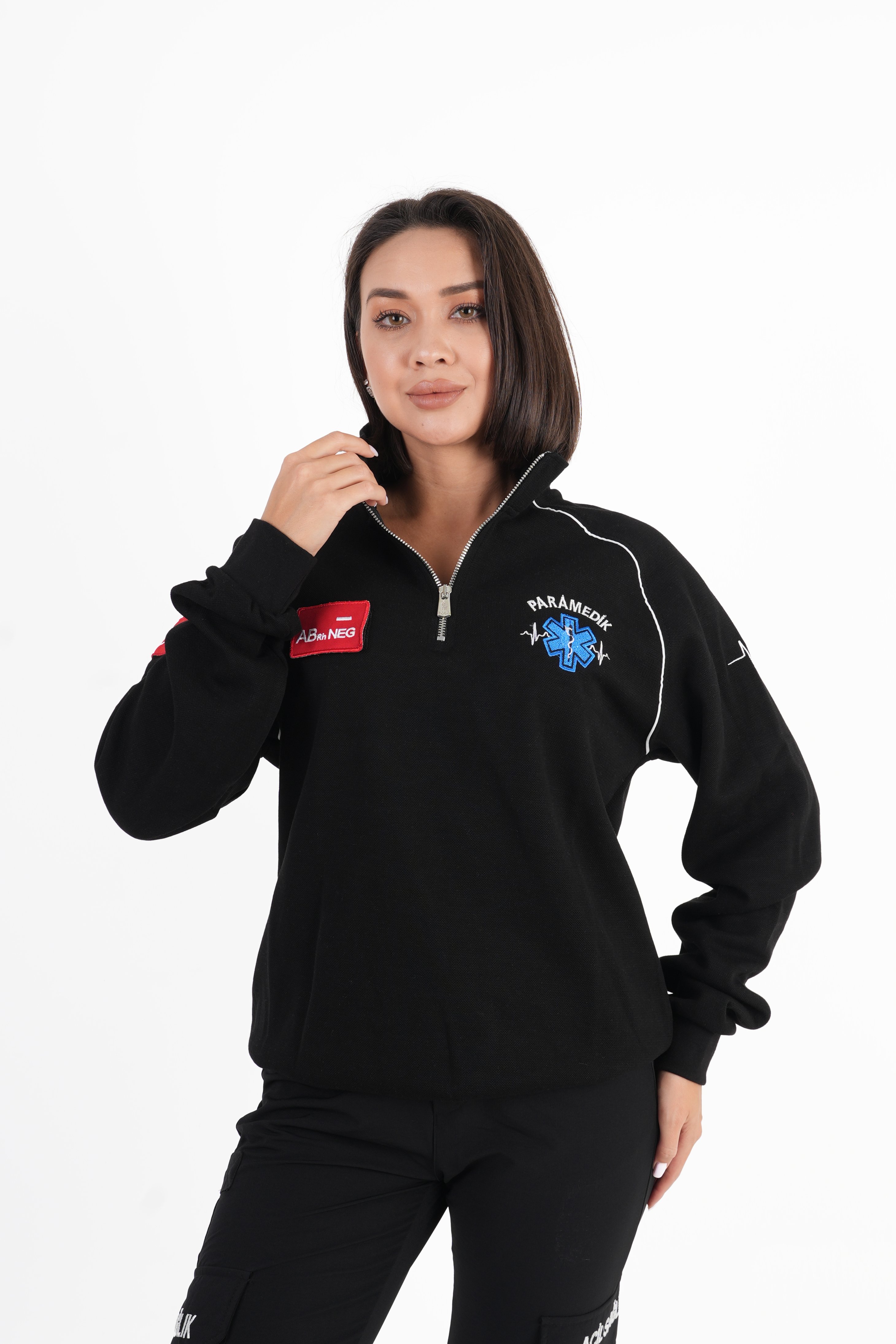 Paramedik Siyah Fermuarlı Swit (Reglan Kol-Unisex)