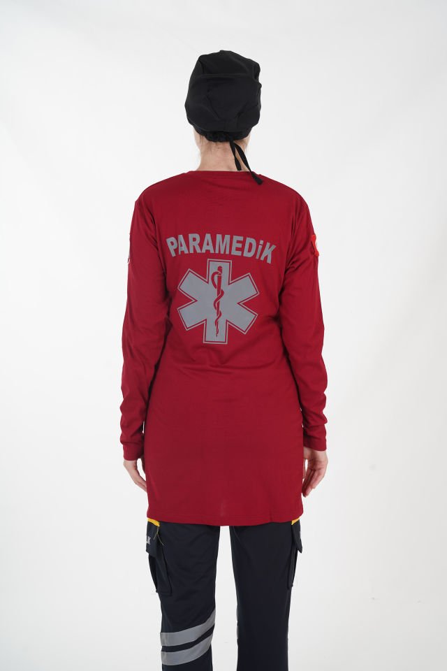 Yeni Paramedik Bordo Penye Tunik T-shirt