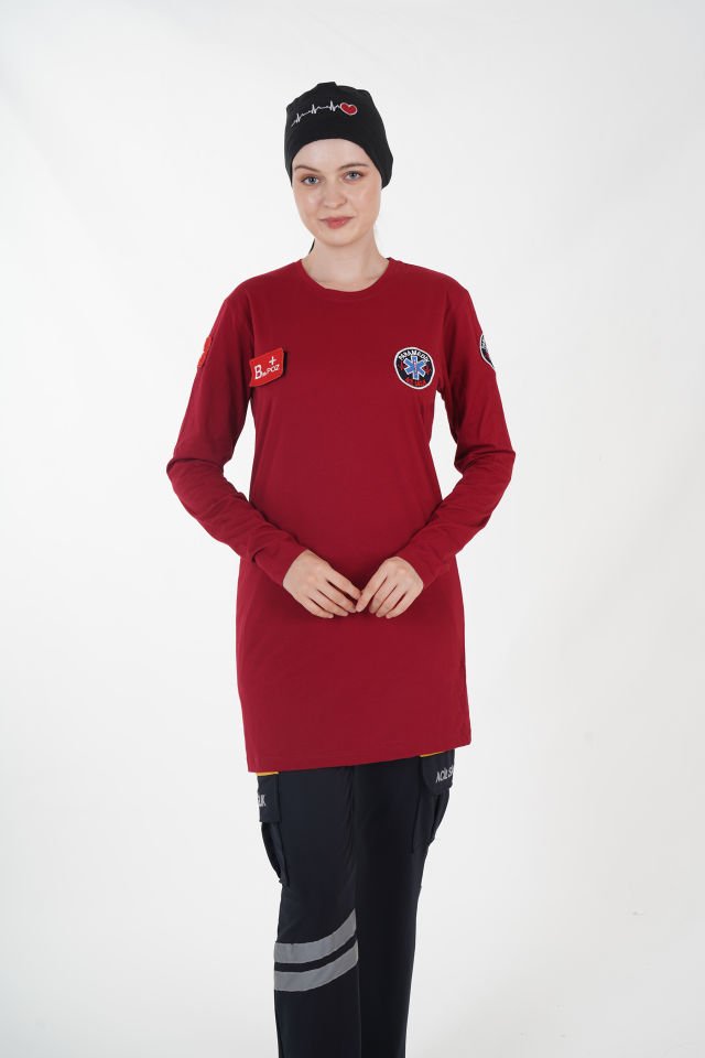 Yeni Paramedik Bordo Penye Tunik T-shirt