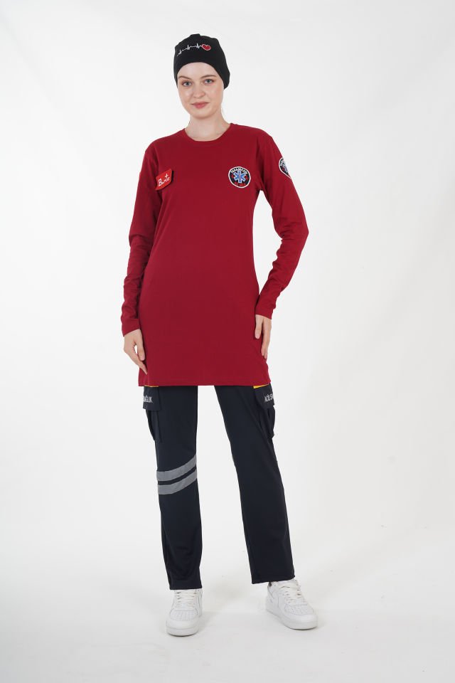 Yeni Paramedik Bordo Penye Tunik T-shirt