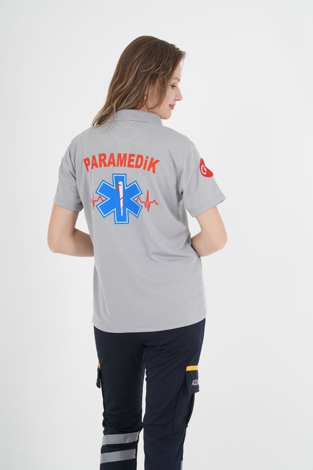 Yeni Paramedik Açık Füme Sıfır Yaka Comfort T-shirt(Unisex-Fileli)