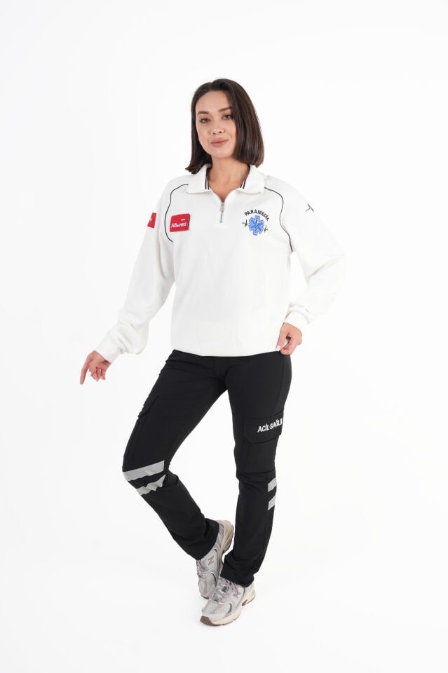 Paramedik Beyaz Fermuarlı Swit (Reglan Kol-Unisex)