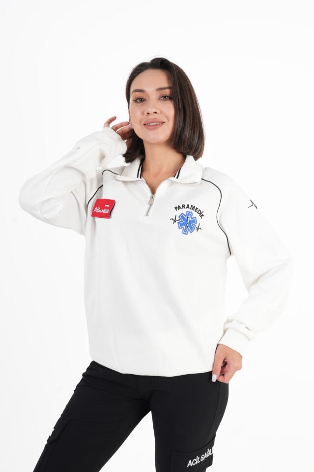 Paramedik Beyaz Fermuarlı Swit (Reglan Kol-Unisex)