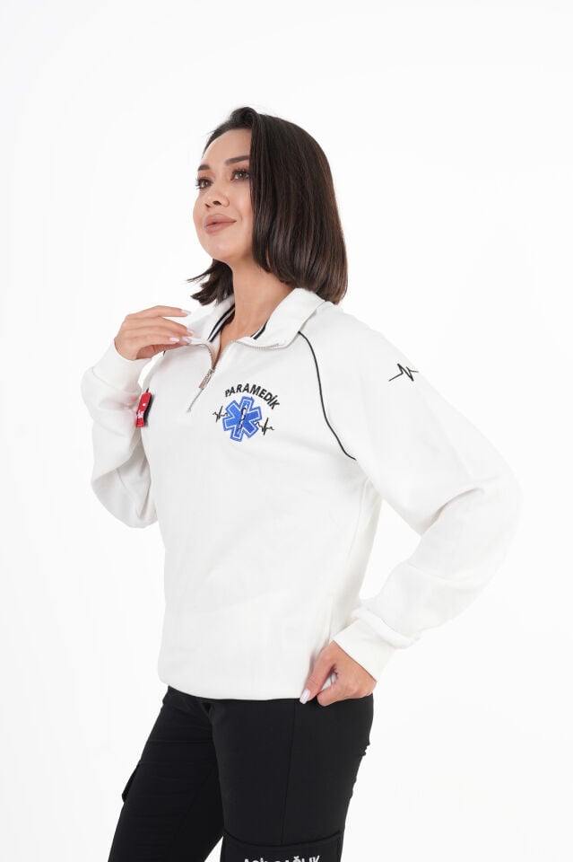 Paramedik Beyaz Fermuarlı Swit (Reglan Kol-Unisex)