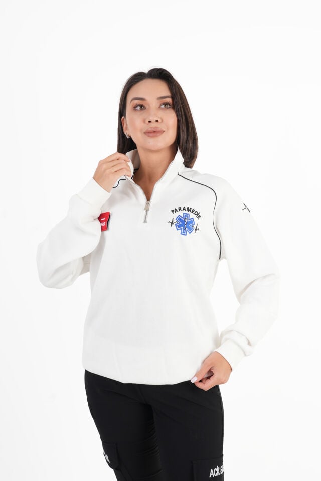 Paramedik Beyaz Fermuarlı Swit (Reglan Kol-Unisex)