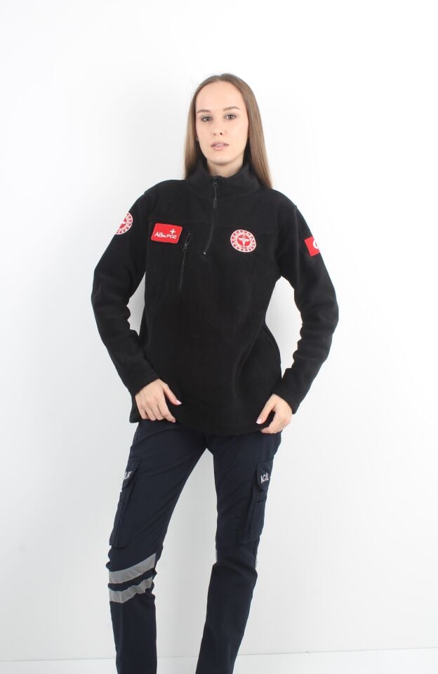 Yeni 112 Acil Sağlık Siyah Fermuarlı Swit (UNİSEX)