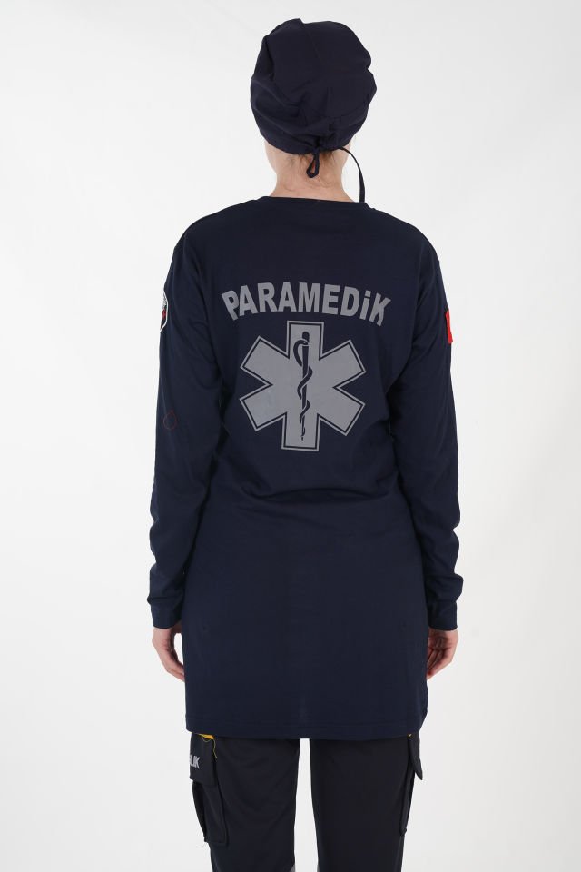 Yeni Paramedik Sıfır Yaka Lacivert Penye Tunik T-shirt
