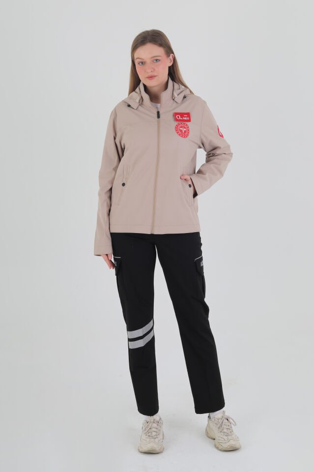112 Acil Sağlık Bej Mevsimlik Kapşonlu Mont (Unisex)