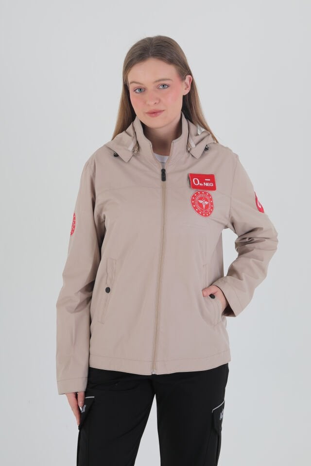 112 Acil Sağlık Bej Mevsimlik Kapşonlu Mont (Unisex)