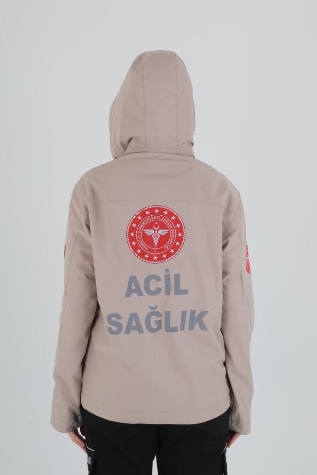 112 Acil Sağlık Bej Mevsimlik Kapşonlu Mont (Unisex)