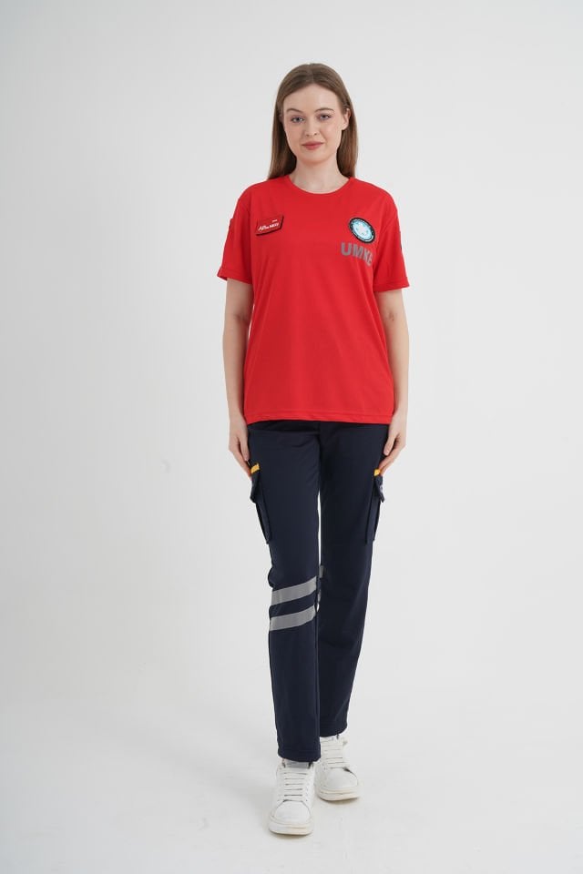 Yeni UMKE Kırmızı Sıfır Yaka Penye T-shirt (Unisex)